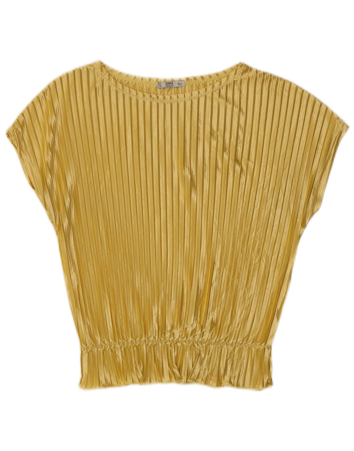Top Camicetta Donna Zara UK 12 Giallo Medio