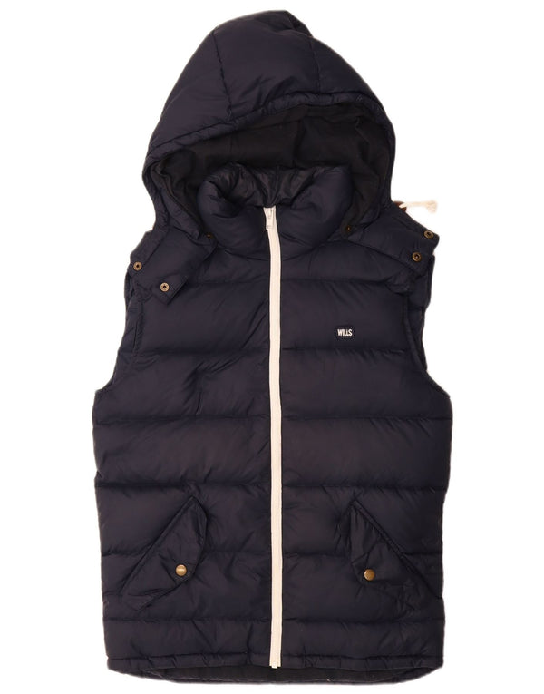 JACK WILLS Mens Hooded Padded Gilet UK 34 XS Navy Blue Nylon