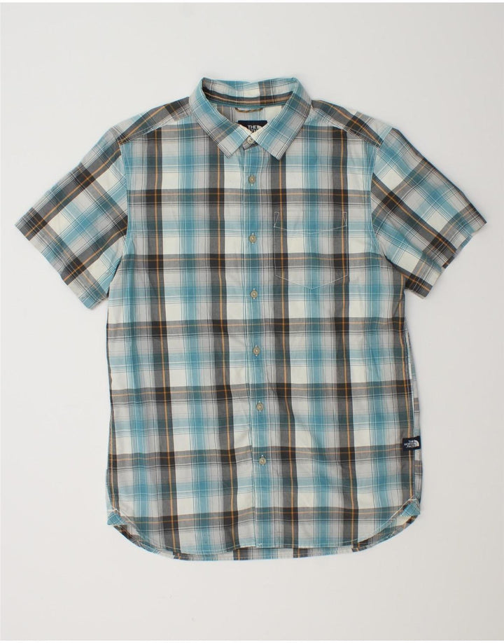 Camicia a maniche corte da uomo The North Face in cotone a quadri blu medio