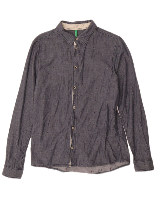 Camicia BENETTON Bambino 13-14 Anni 3XL Cotone Maculato Blu Navy