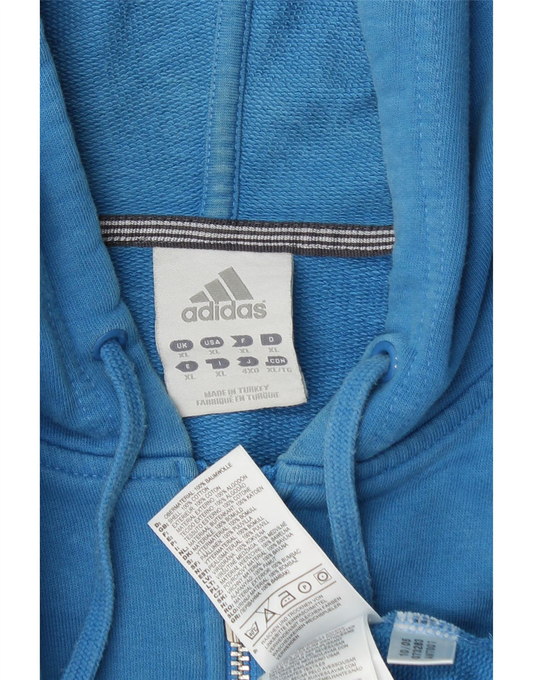 Maglione con cappuccio e zip da uomo ADIDAS XL in cotone blu