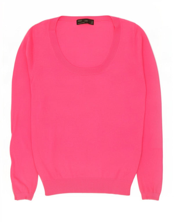 Maglione maglione con scollo a barca da donna Zara UK 14 grande cotone rosa