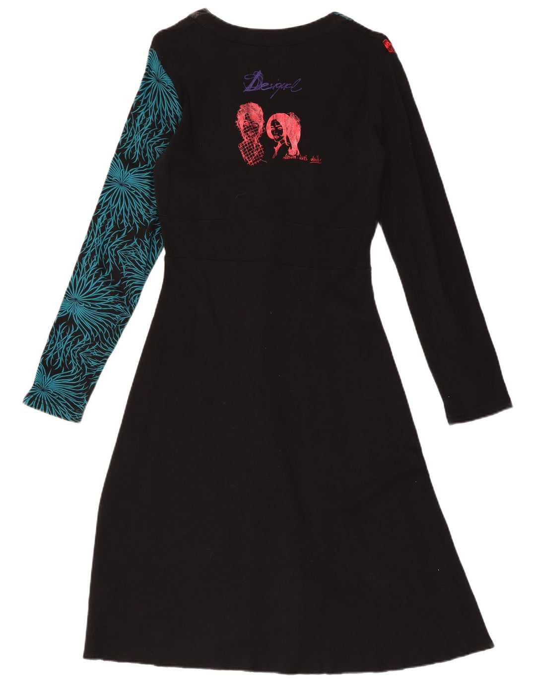 DESIGUAL Abito da donna a maniche lunghe con grafica grafica A-Line UK 18 XL Nero floreale