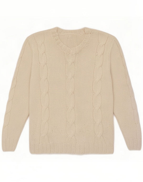 Maglione vintage da donna con scollo a V UK 8 piccolo in cotone bianco