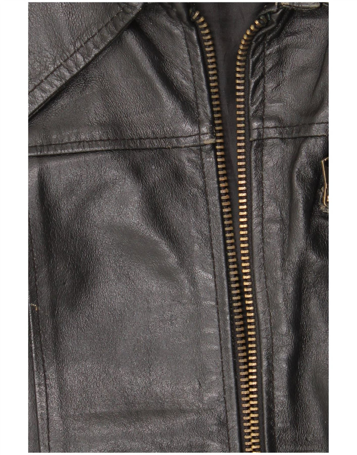 Giacca in pelle vintage da donna UK 18 XL in pelle nera