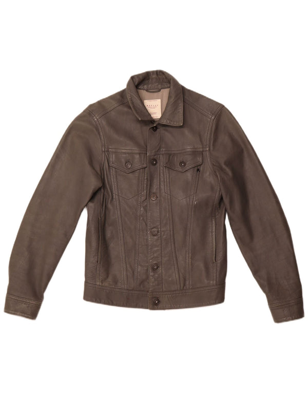 REPLAY Giacca in pelle da donna UK 10 Piccola pelle grigia