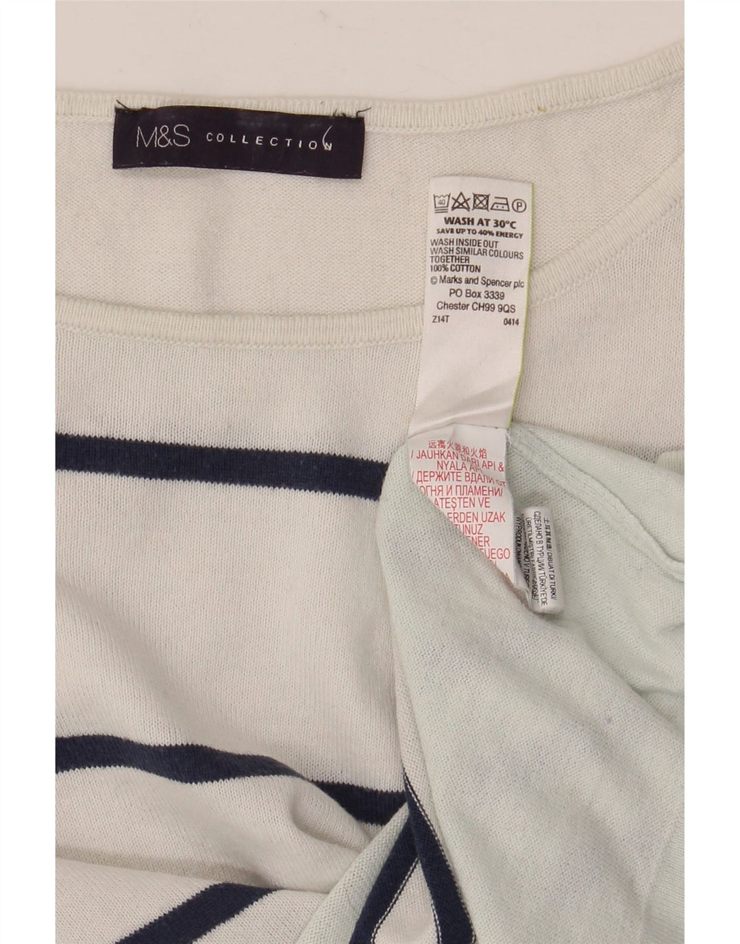 Marks & Spencer Top da donna a maniche lunghe UK 8 piccolo cotone a righe bianche