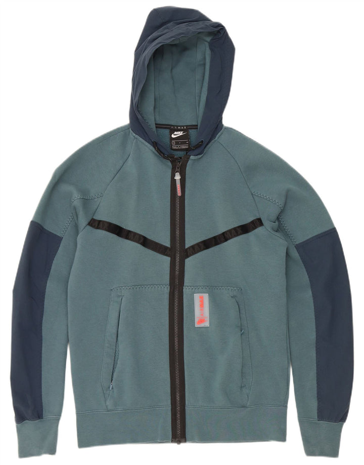 Felpa con cappuccio e zip Nike da uomo, piccola, in poliestere color block blu