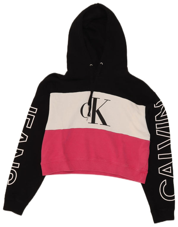 Felpa con cappuccio corta oversize da donna Calvin Klein Jeans UK 10 piccola nera