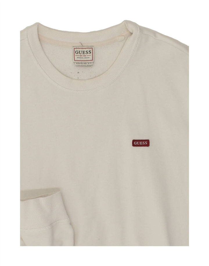 GUESS Mens Sweatshirt Jumper Medium White Cotton Vintage Guess and Second-Hand Guess from Messina Hembry 
