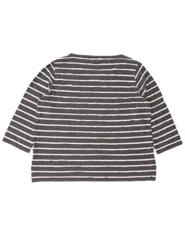 Marks & Spencer Top da donna manica 3/4 UK 14 viscosa a righe grigie grandi