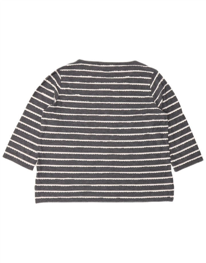 Marks & Spencer Top da donna manica 3/4 UK 14 viscosa a righe grigie grandi