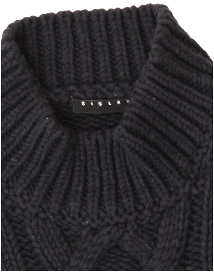 Maglione maglione da donna a collo alto Sisley UK 14 Lana blu navy medio