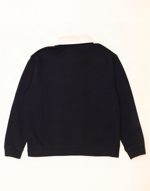 Polo da rugby da uomo a maniche lunghe Zara XL in cotone color block blu navy