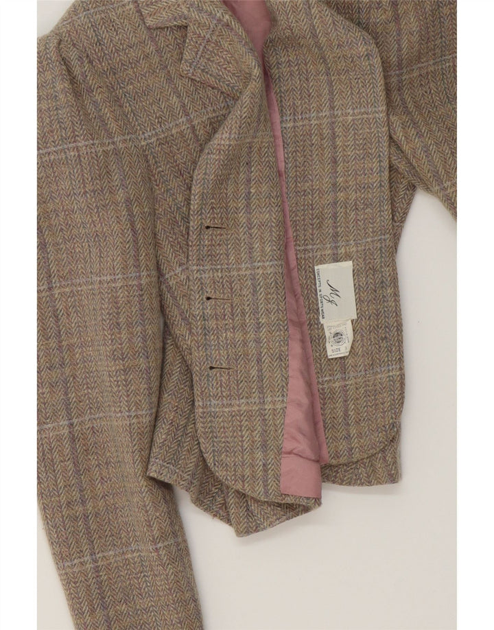 VINTAGE Womens Crop 3 Button Blazer Jacket US 3 Small Grey Herringbone Vintage Vintage and Second-Hand Vintage from Messina Hembry 