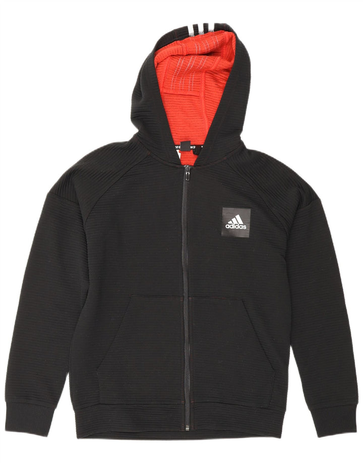 Felpa con cappuccio e zip Adidas da ragazzo 13-14 anni in poliestere nero