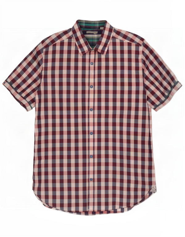 Ted Baker Mens Short Sleeve Shirt Size 3 Medium Multicoloured Gingham