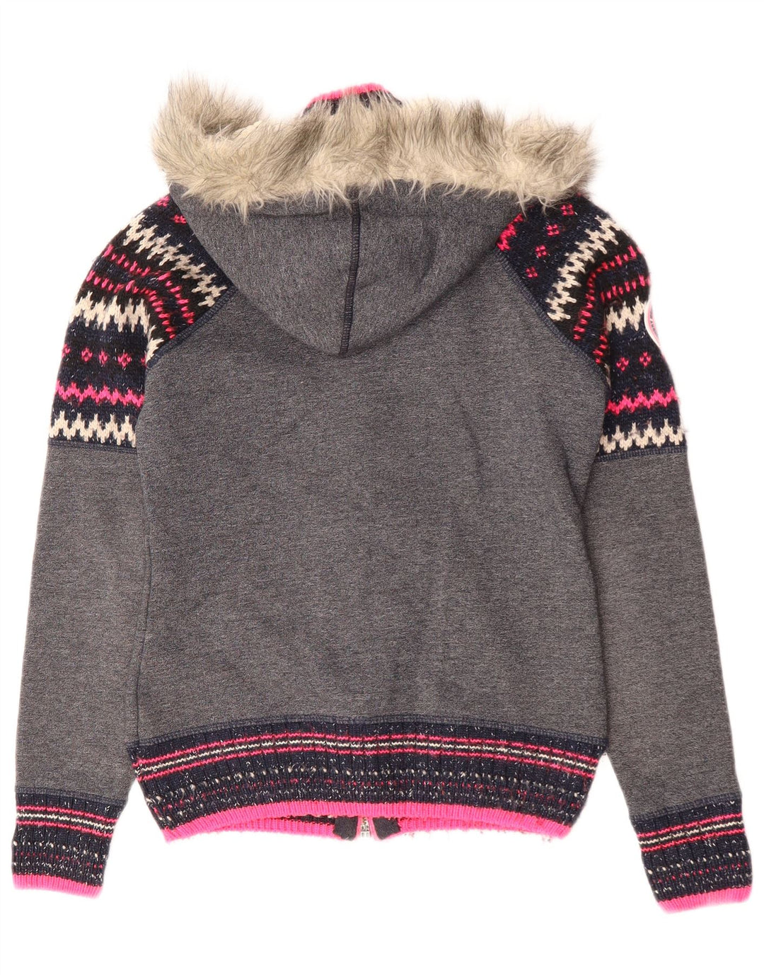 Felpa con cappuccio e zip da donna Superdry UK 10 Small Grey Chevron Poliestere