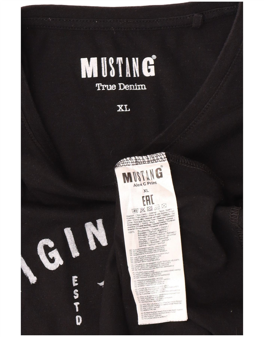 T-shirt grafica da uomo Mustang Top XL in cotone nero