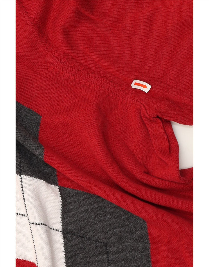 IZOD Womens Oversized V-Neck Jumper Sweater UK 20 2XL Red Argyle/Diamond Vintage Izod and Second-Hand Izod from Messina Hembry 