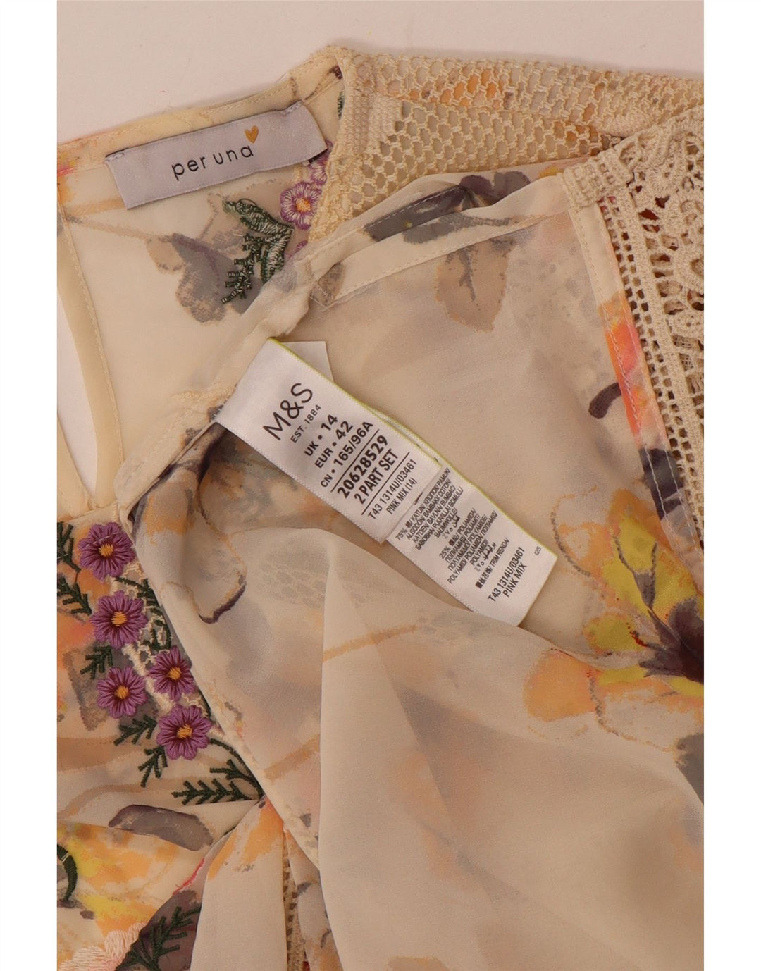 Marks & Spencer Top da donna con maniche a 3/4 Per Una Camicetta UK 14 Large Bianco sporco