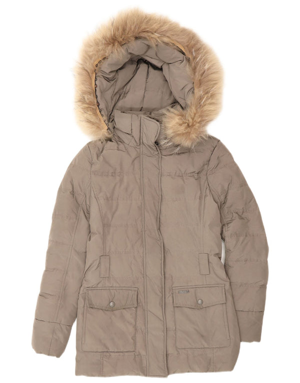 Cappotto imbottito con cappuccio da donna Woolrich UK 6 XS grigio poliestere invernale