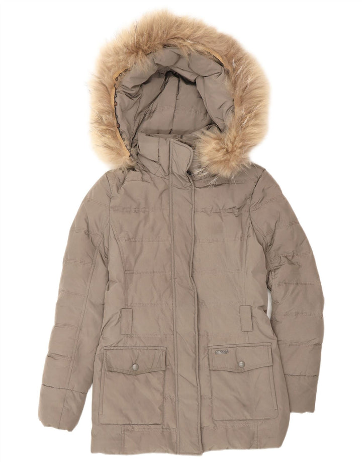 Cappotto imbottito con cappuccio da donna Woolrich UK 6 XS grigio poliestere invernale