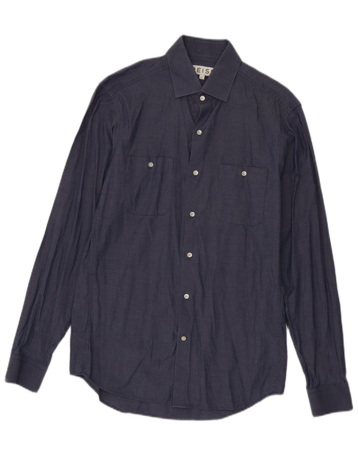 Camicia da uomo Reiss piccola in cotone blu navy