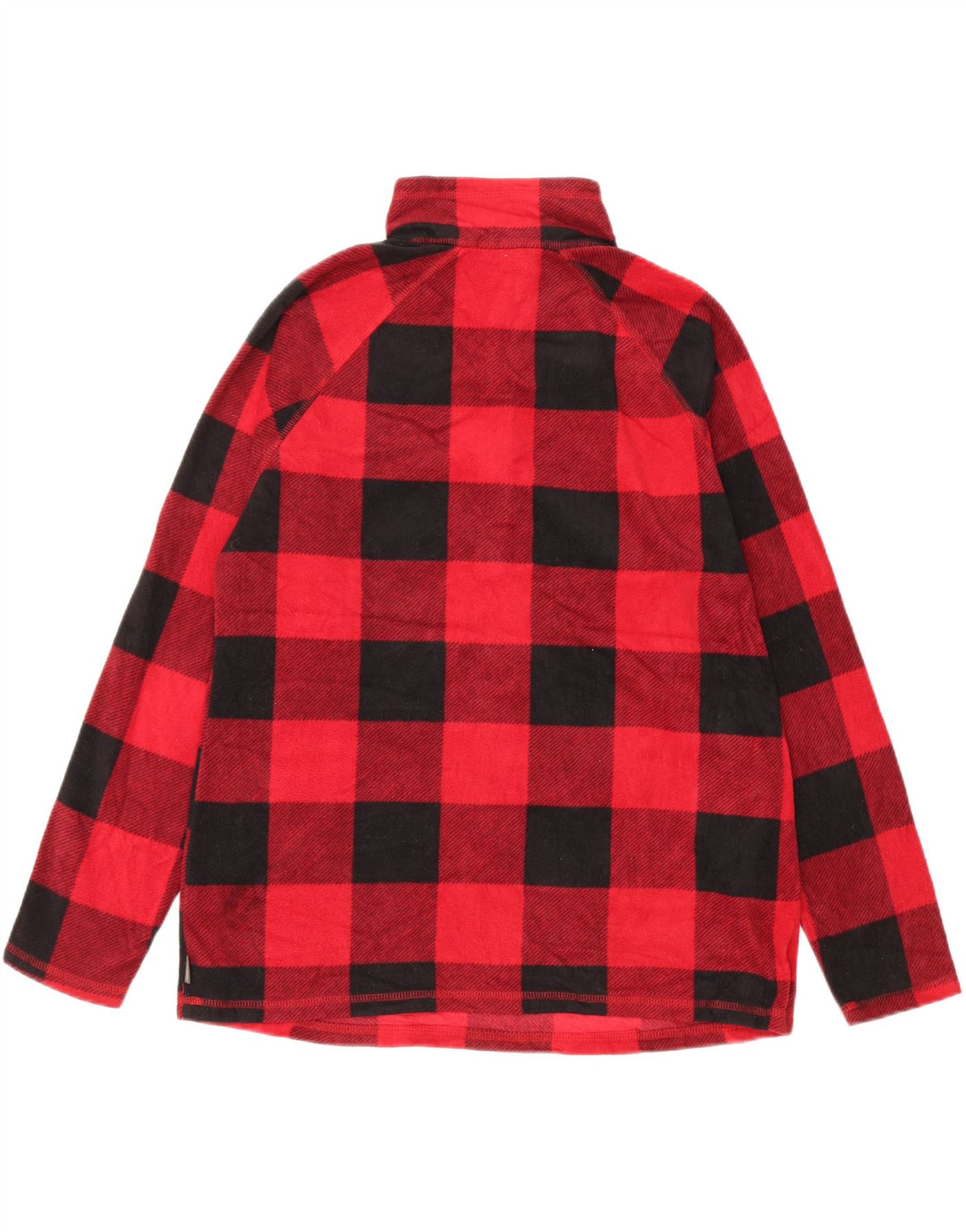 EDDIE BAUER Maglione in pile da donna con zip e collo UK 16 Poliestere a quadri grandi rossi