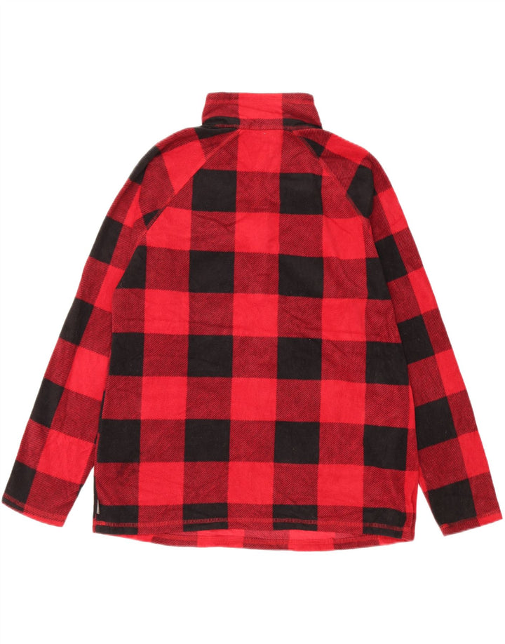 EDDIE BAUER Maglione in pile da donna con zip e collo UK 16 Poliestere a quadri grandi rossi