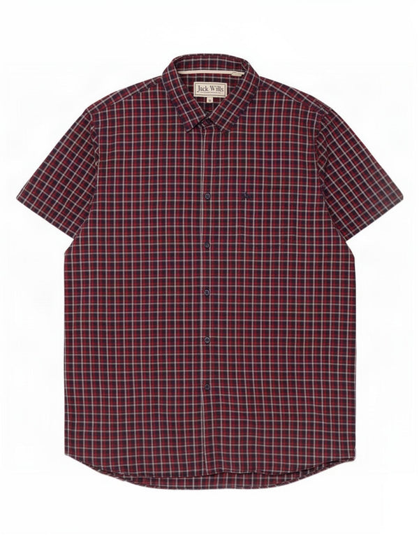 Jack Wills Mens Short Sleeve Classic Fit Shirt XL Navy Blue Check Cotton