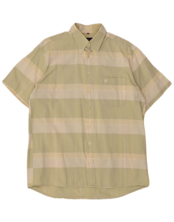 Camicia a maniche corte da uomo Basefield taglia 39/40 cotone a righe verde medio