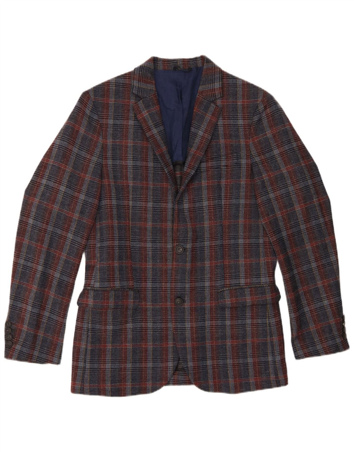 Giacca blazer da uomo a 2 bottoni Benetton UK 38 lana scozzese media blu navy