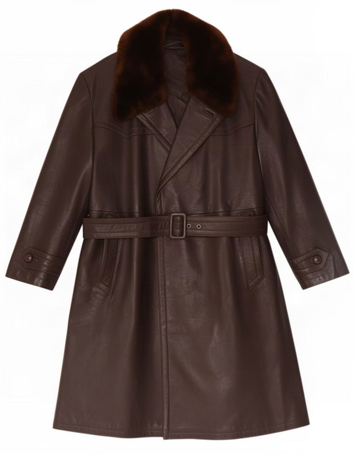 Cappotto in pelle vintage da donna UK 16 grande marrone
