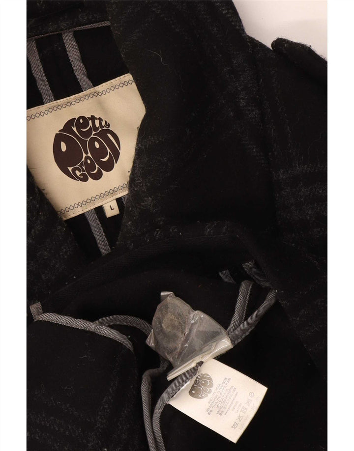 Cappotto da marinaio da uomo Pretty Green UK 40 Lana a quadri neri di grandi dimensioni