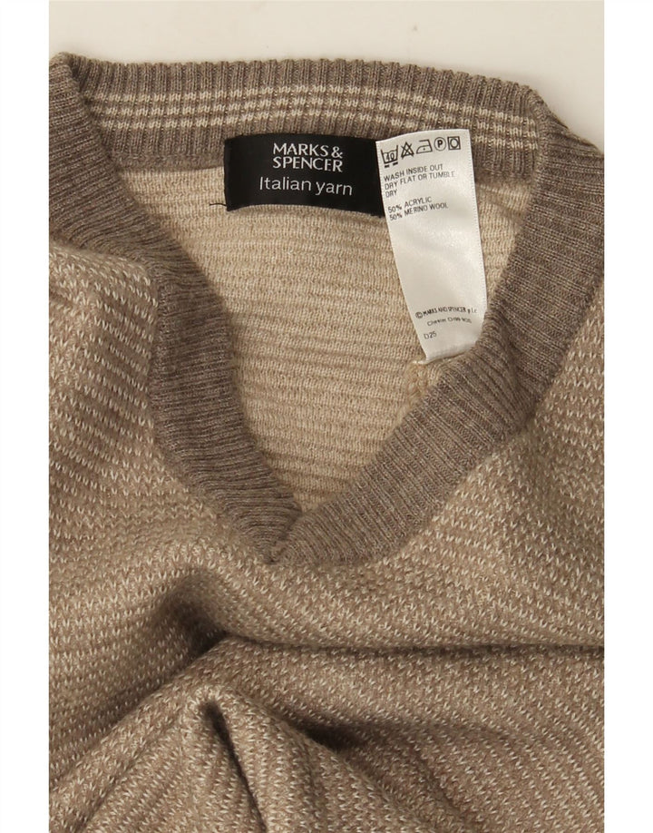 Maglione da uomo con scollo a V Marks & Spencer piccolo acrilico color block beige