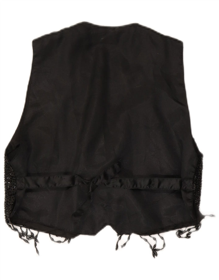 Gilet vintage da donna con paillettes corto UK 14 grande nero