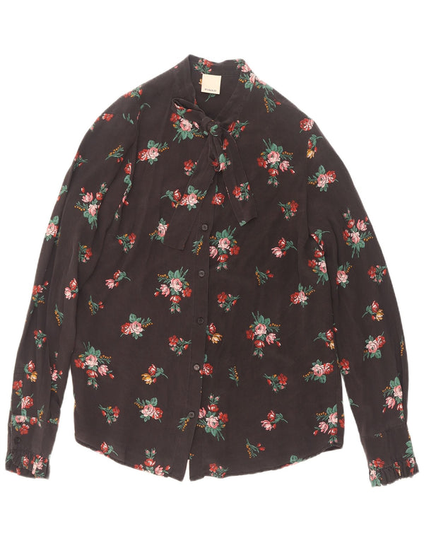 Pinko Camicetta da donna con cravatta sul davanti UK 10 Piccola seta floreale nera