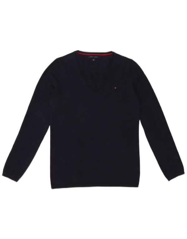 Maglione maglione con scollo a V da donna Tommy Hilfiger UK 10 piccolo cotone blu navy