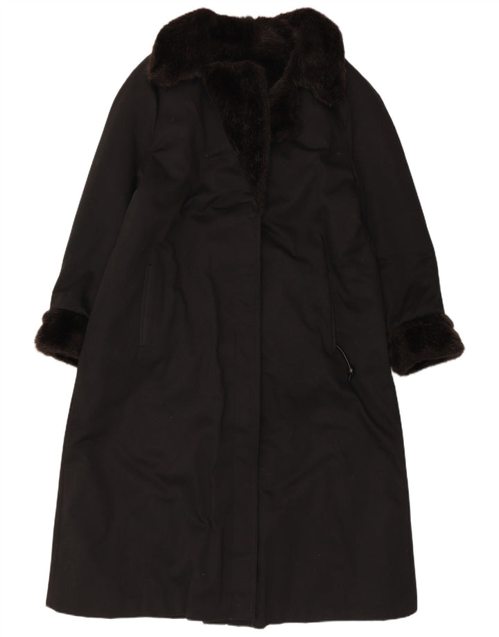 Soprabito da donna in pelliccia sintetica VINTAGE UK 12 acrilico nero medio