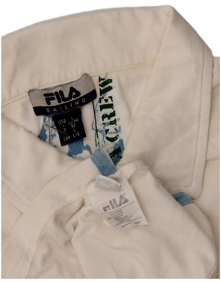 Polo grafica da uomo Fila Large in cotone color block bianco