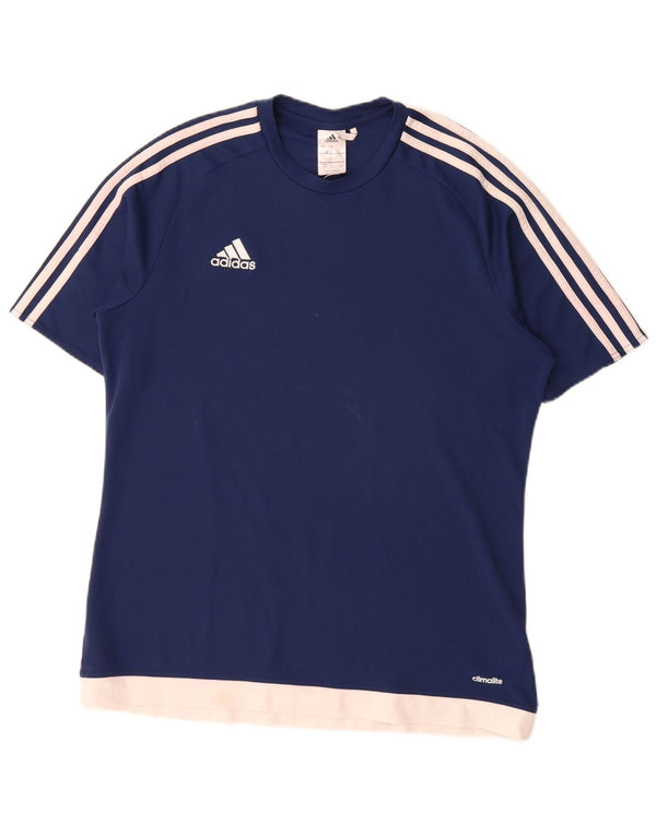Adidas Uomo Climalite T-shirt Top Large Blu Navy Colourblock Poliestere