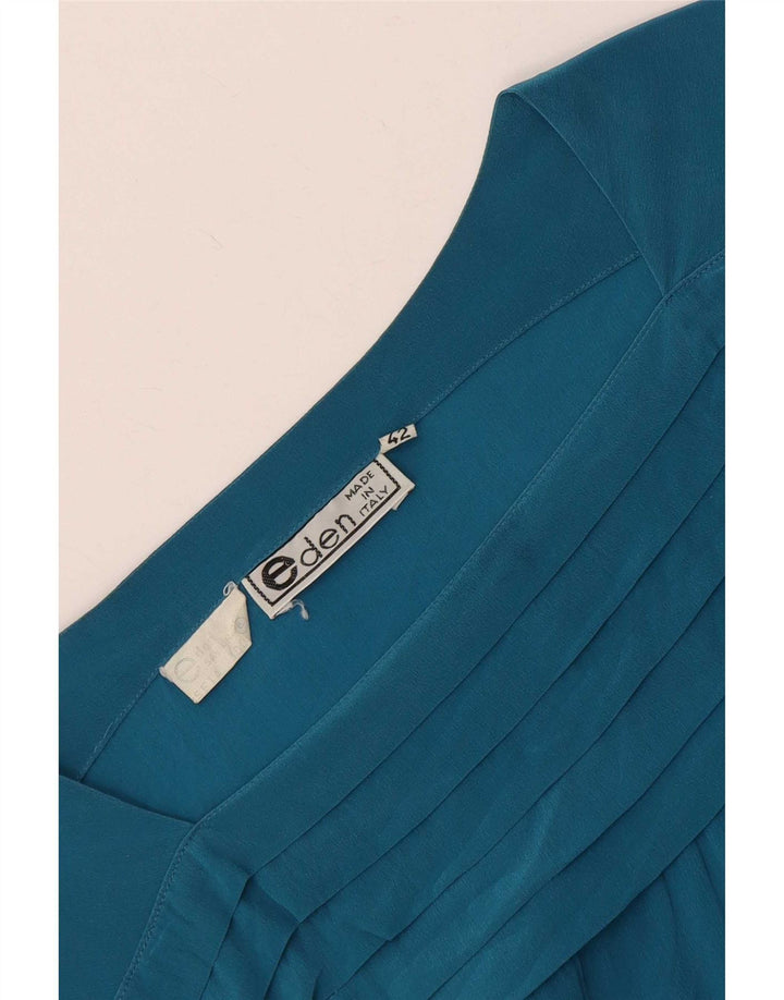 Camicetta vintage da donna a maniche lunghe IT 42 Seta blu medio