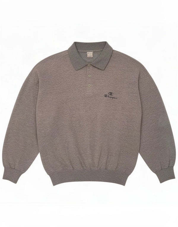 Champion Mens Polo Neck Sweatshirt Jumper XL Grey Flecked Cotton