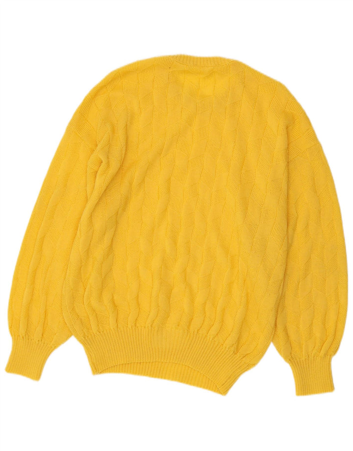 Maglione maglione girocollo da donna VINTAGE UK 16 grande giallo
