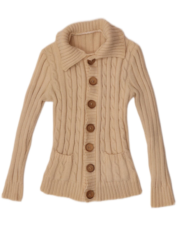 Maglione cardigan da donna vintage UK 8 piccolo bianco sporco