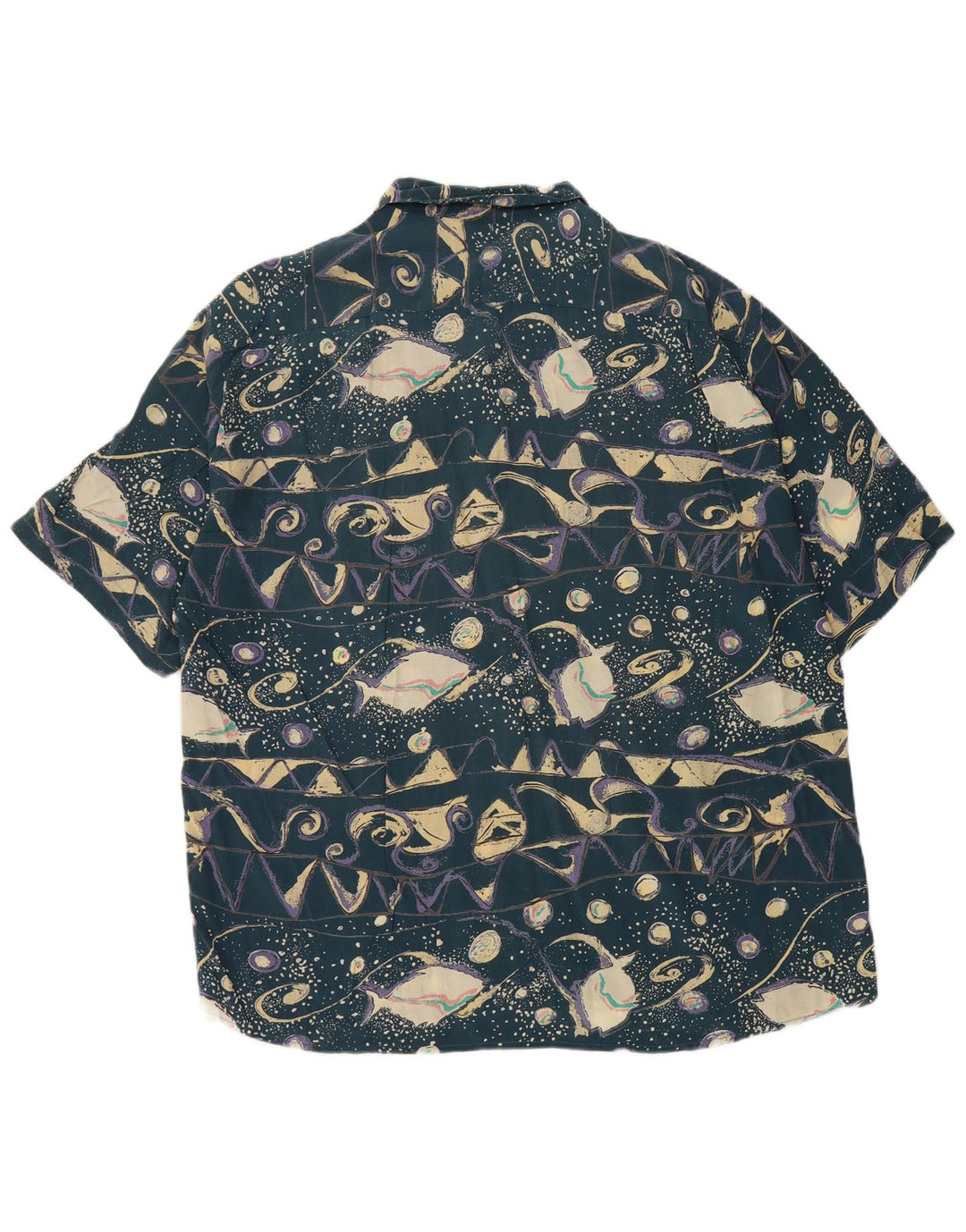 Camicia a maniche corte vintage da uomo con motivo astratto XL blu in viscosa retrò