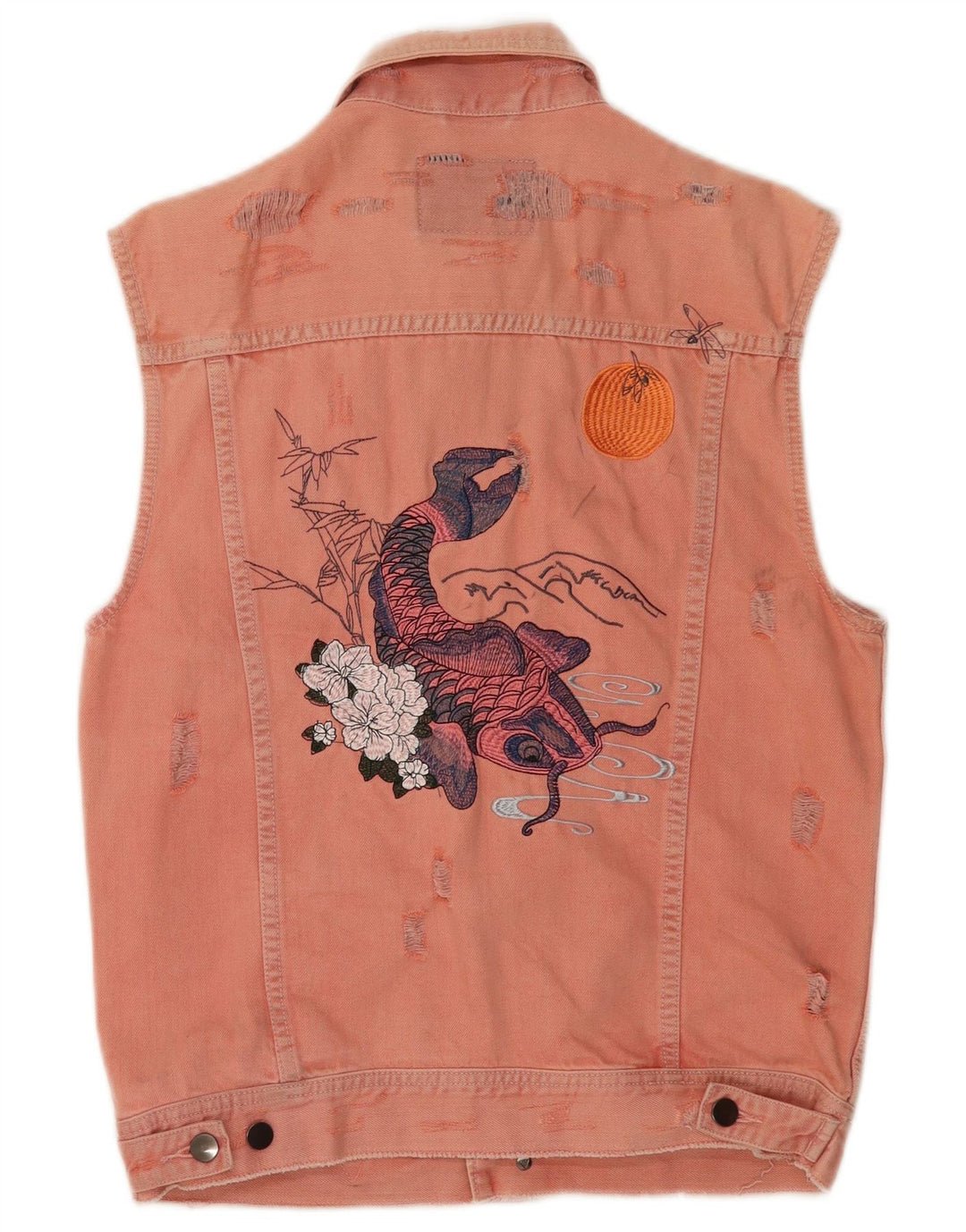 Gilet da donna in denim grafico Guess UK 14 cotone rosa medio
