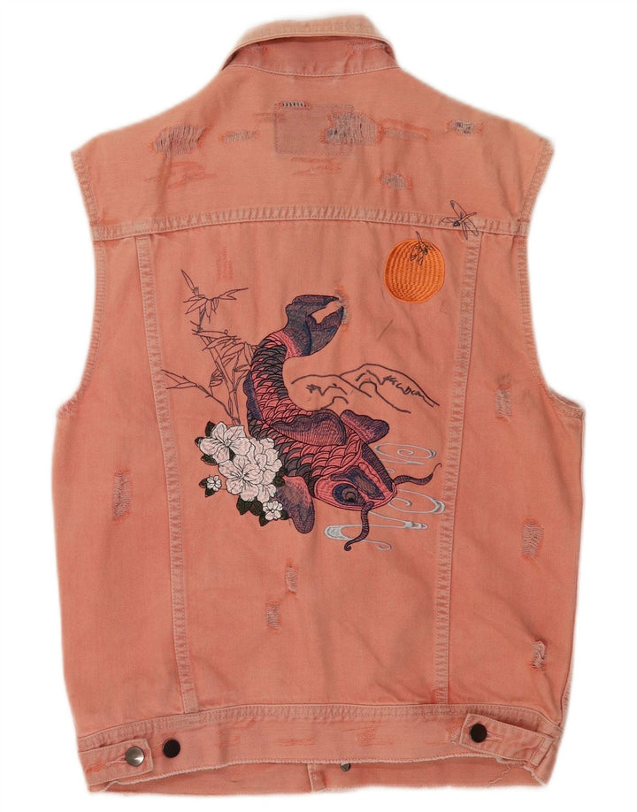 Gilet da donna in denim grafico Guess UK 14 cotone rosa medio