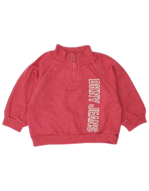 Felpa Dkny per neonato con grafica con zip e collo, 9-12 mesi, in cotone rosso